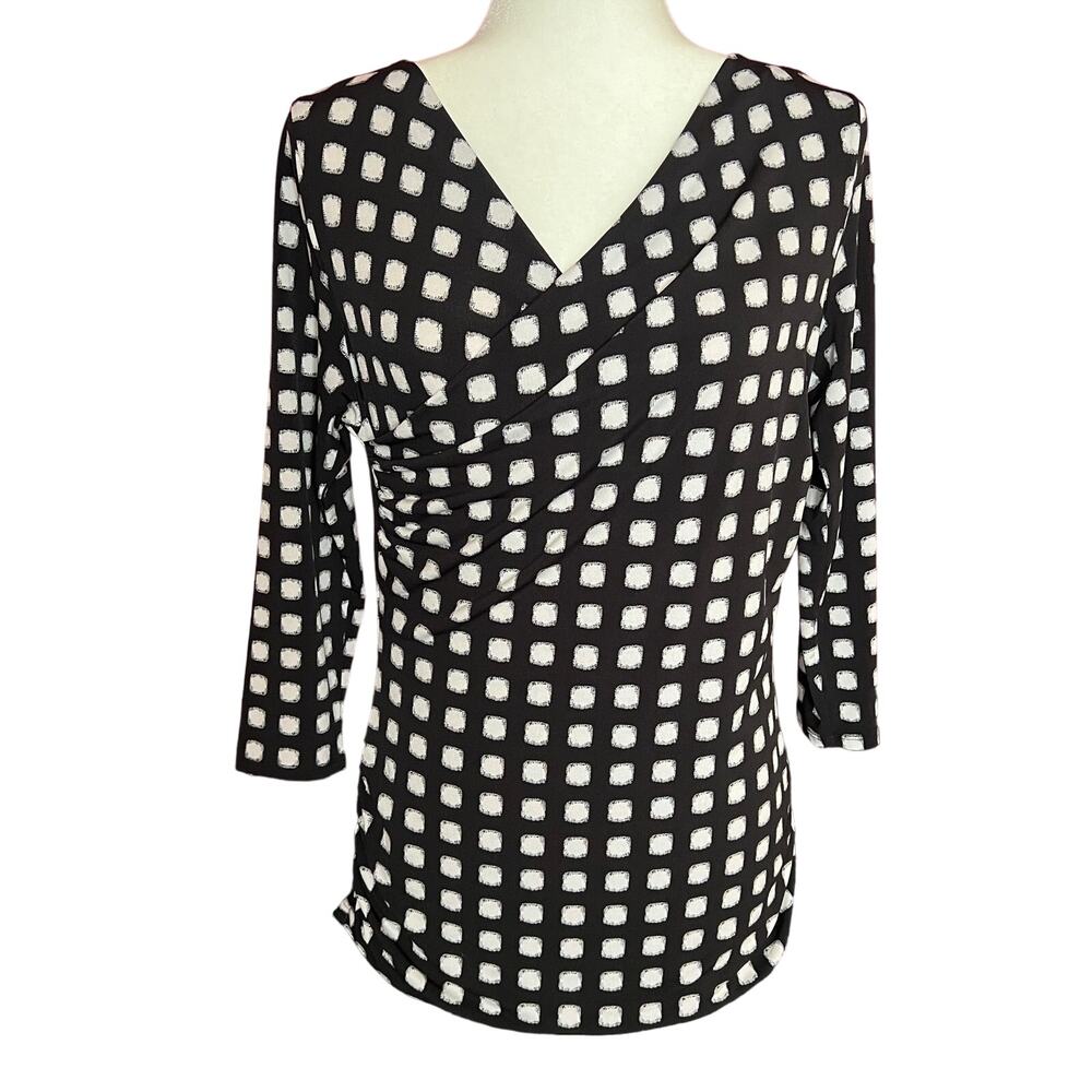 Vince Camuto Black White Wrap front 3/4 Sleeve Blouse Size M